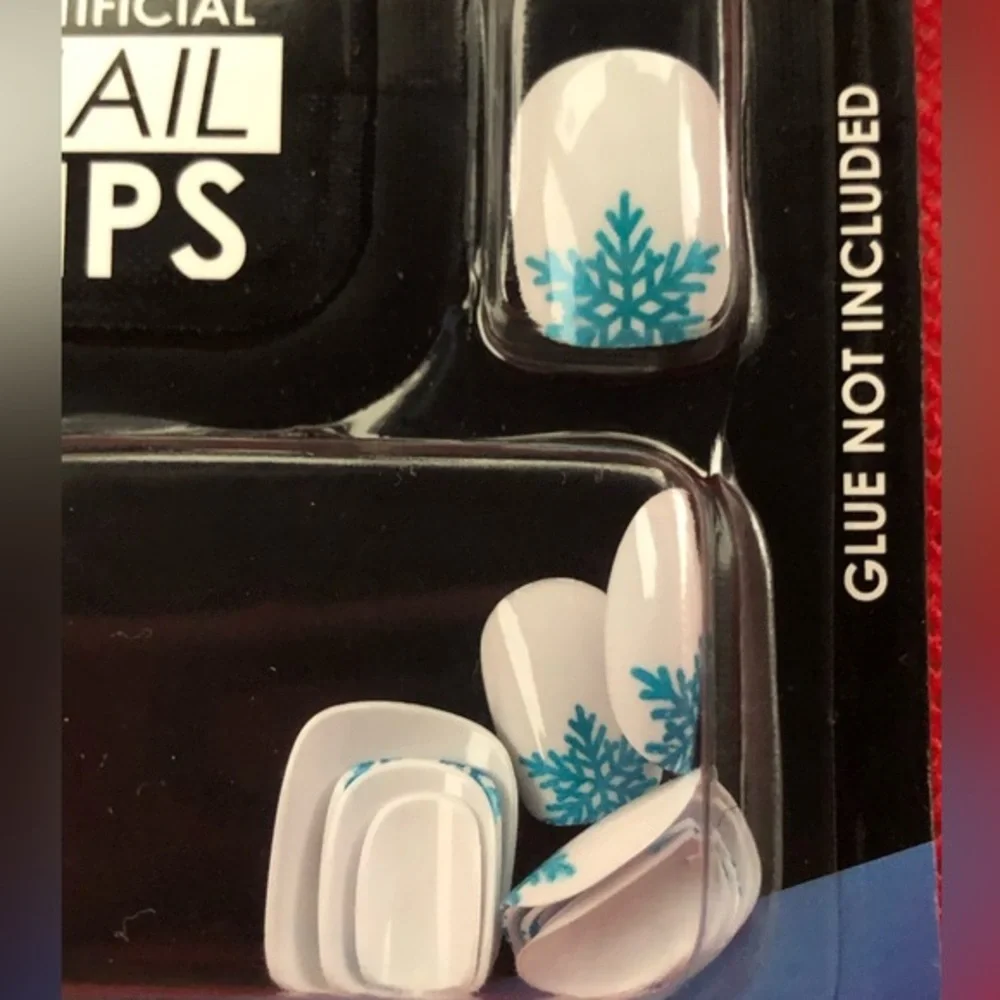 3‎ for $10 White square tip blue snowflake press-on nail extensions new FREE
